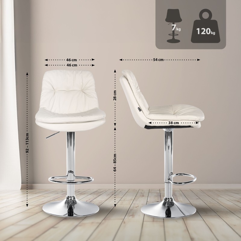 Taburete de bar Laurel de polipiel cromada blanca