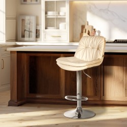 Taburete de bar Laurel en piel sintética cromada color crema