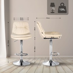 Taburete de bar Laurel en piel sintética cromada color crema