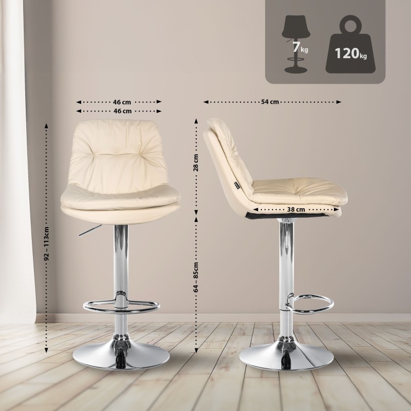 Taburete de bar Laurel en piel sintética cromada color crema