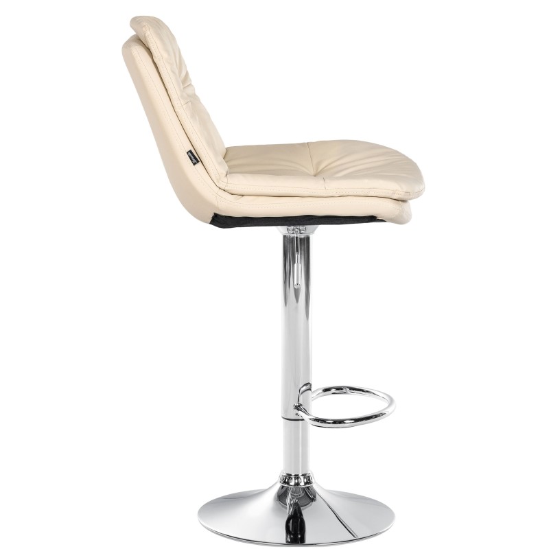 Taburete de bar Laurel en piel sintética cromada color crema