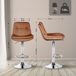 Taburete de bar Laurel, piel sintética, cromado, marrón claro