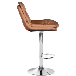 Taburete de bar Laurel, piel sintética, cromado, marrón claro