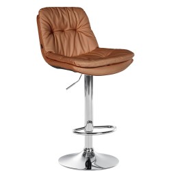 Taburete de bar Laurel, piel sintética, cromado, marrón claro