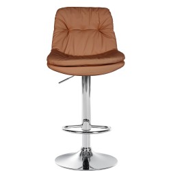 Taburete de bar Laurel, piel sintética, cromado, marrón claro