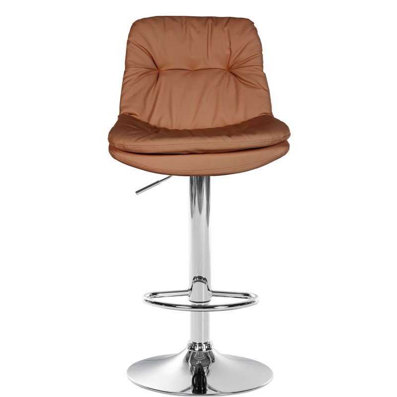 Taburete de bar Laurel, piel sintética, cromado, marrón claro