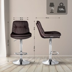 Taburete de bar Laurel en piel sintética marrón cromada