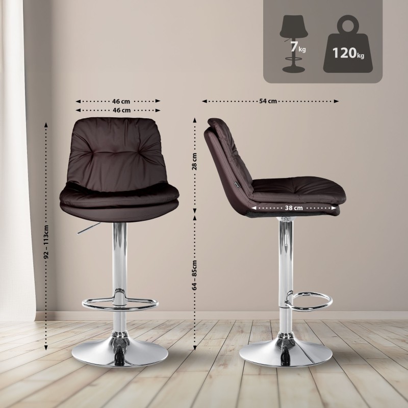 Taburete de bar Laurel en piel sintética marrón cromada