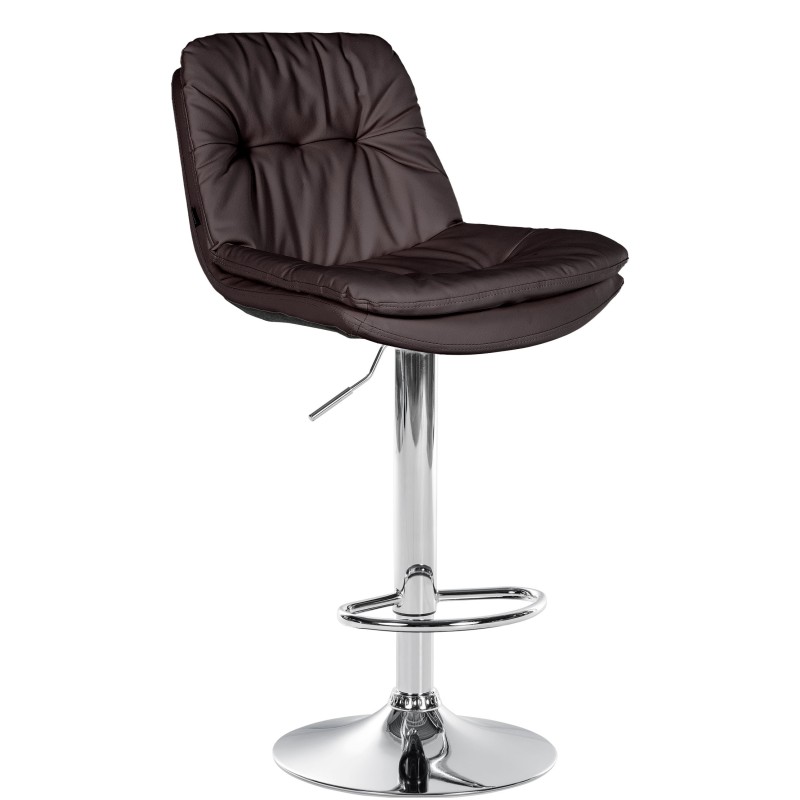 Taburete de bar Laurel en piel sintética marrón cromada