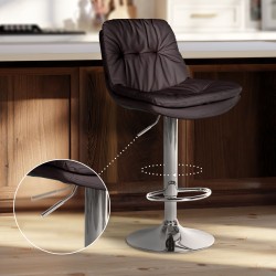Taburete de bar Laurel en piel sintética marrón cromada