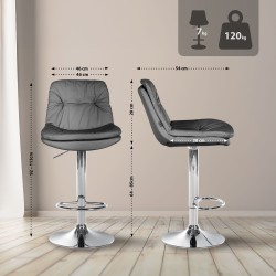 Taburete de bar Laurel, piel sintética, gris cromo