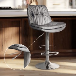 Taburete de bar Laurel, piel sintética, gris cromo