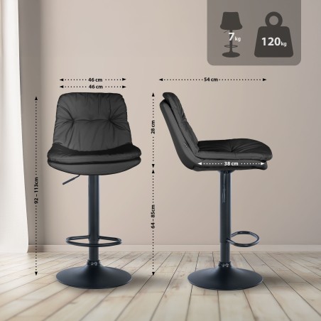 Taburete de bar Laurel, piel sintética negra