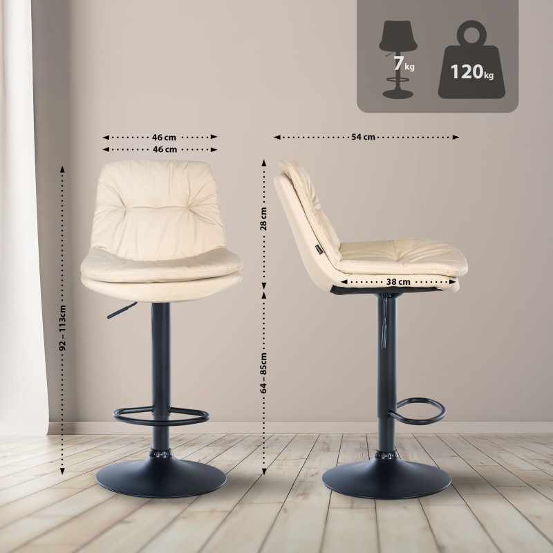 Taburete de bar Laurel en piel sintética color negro y crema