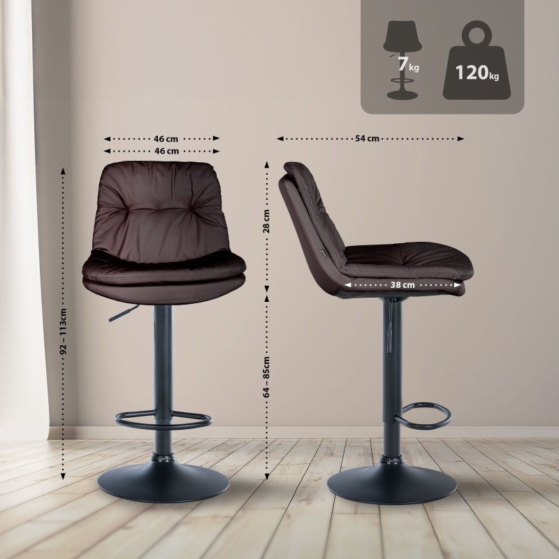 Taburete de bar Laurel, piel sintética, negro y marrón