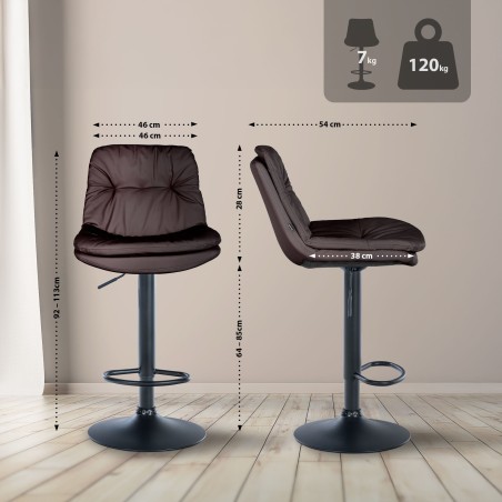 Taburete de bar Laurel, piel sintética, negro y marrón