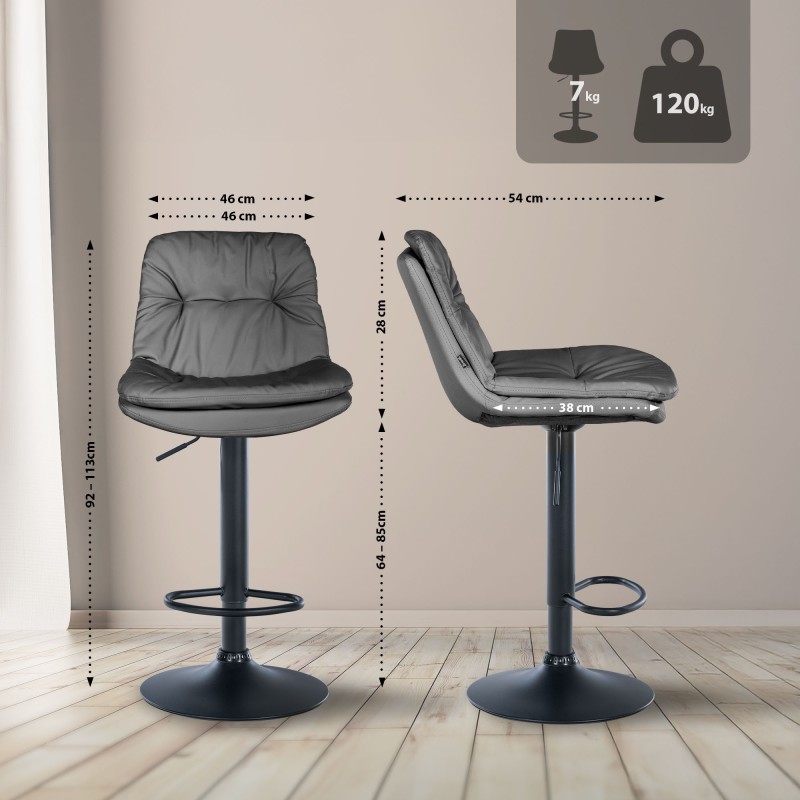 Taburete de bar Laurel, piel sintética negra/gris