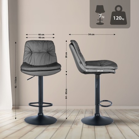 Taburete de bar Laurel, piel sintética negra/gris