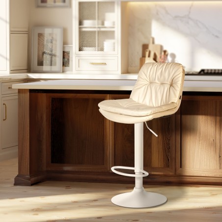 Taburete de bar de piel sintética color blanco crema Laurel