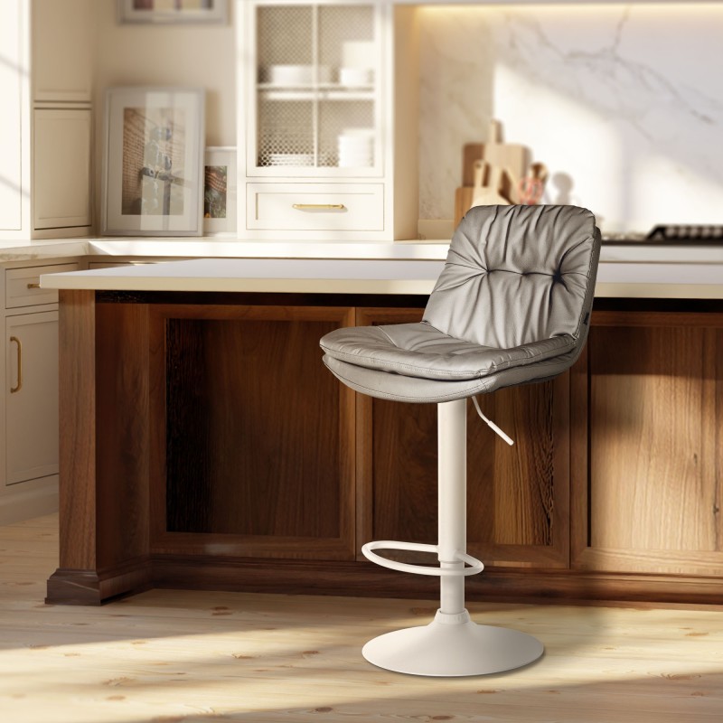 Taburete de bar Laurel de piel sintética blanco y gris