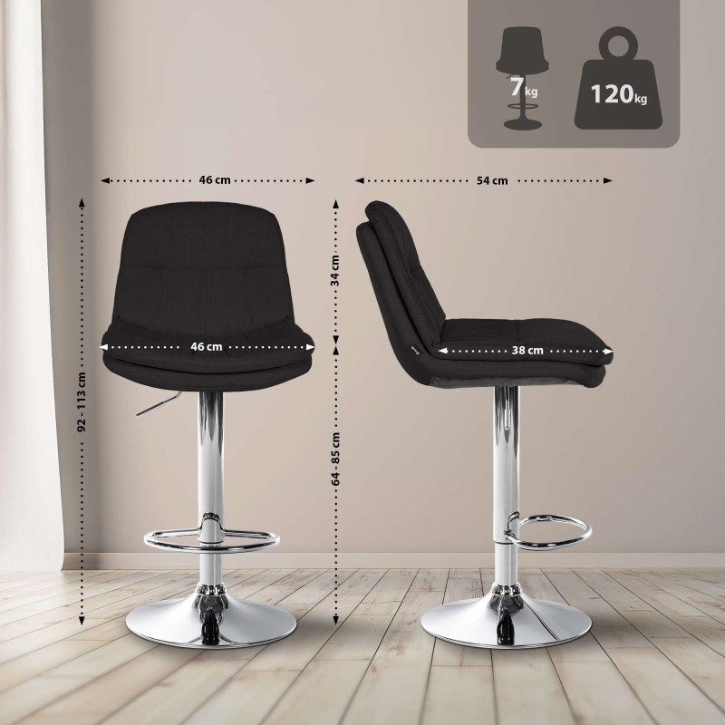 Taburete de bar Laurel en tela cromada negra