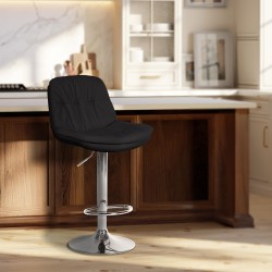 Taburete de bar Laurel en tela cromada negra