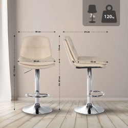 Taburete de bar Laurel en tela cromada color crema