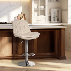 Taburete de bar Laurel en tela cromada color crema