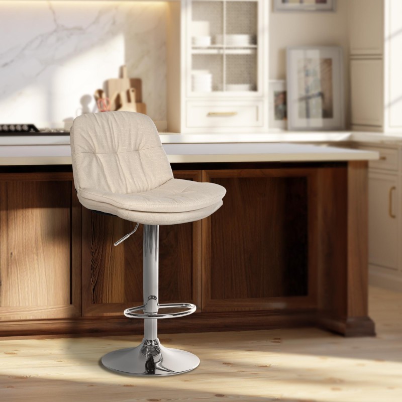 Taburete de bar Laurel en tela cromada color crema