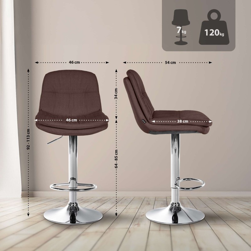 Taburete de bar Laurel en tela cromada marrón