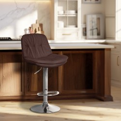 Taburete de bar Laurel en tela cromada marrón