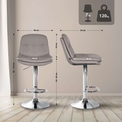 Taburete de bar Laurel en tela gris cromo