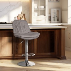 Taburete de bar Laurel en tela gris cromo