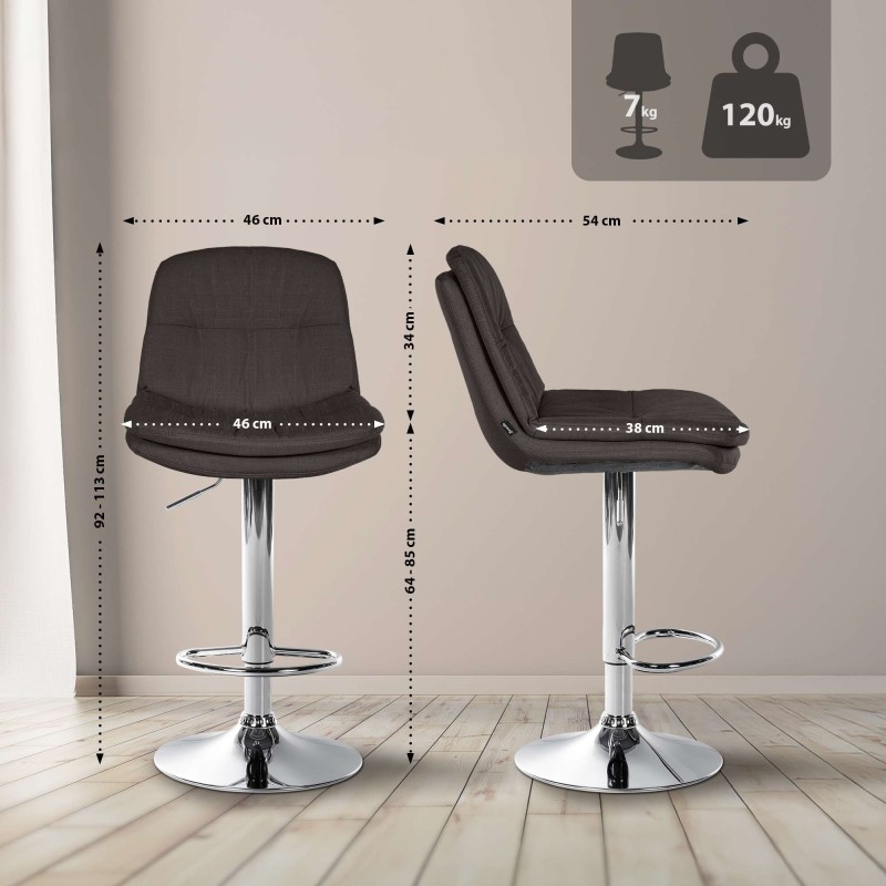 Taburete de bar Laurel en tela cromada gris oscuro