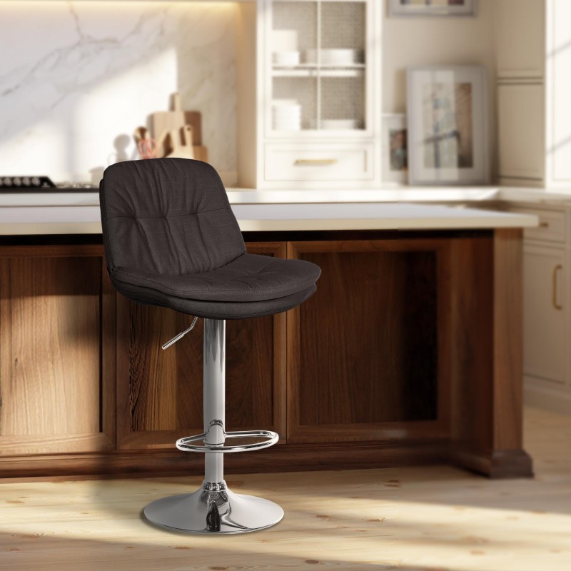 Taburete de bar Laurel en tela cromada gris oscuro