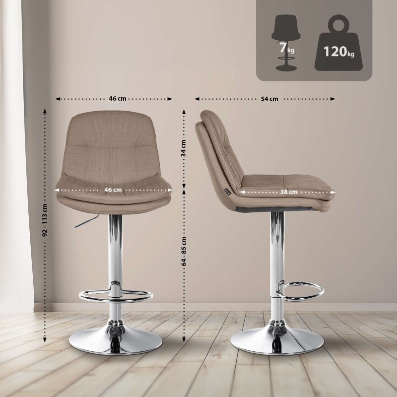 Taburete de bar Laurel en tela cromada color topo