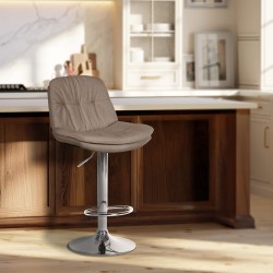 Taburete de bar Laurel en tela cromada color topo