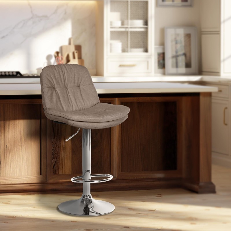 Taburete de bar Laurel en tela cromada color topo