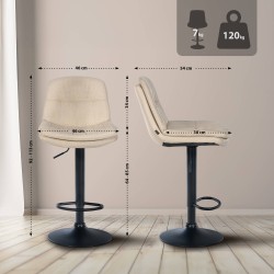 Taburete de bar Laurel en tela negra y crema