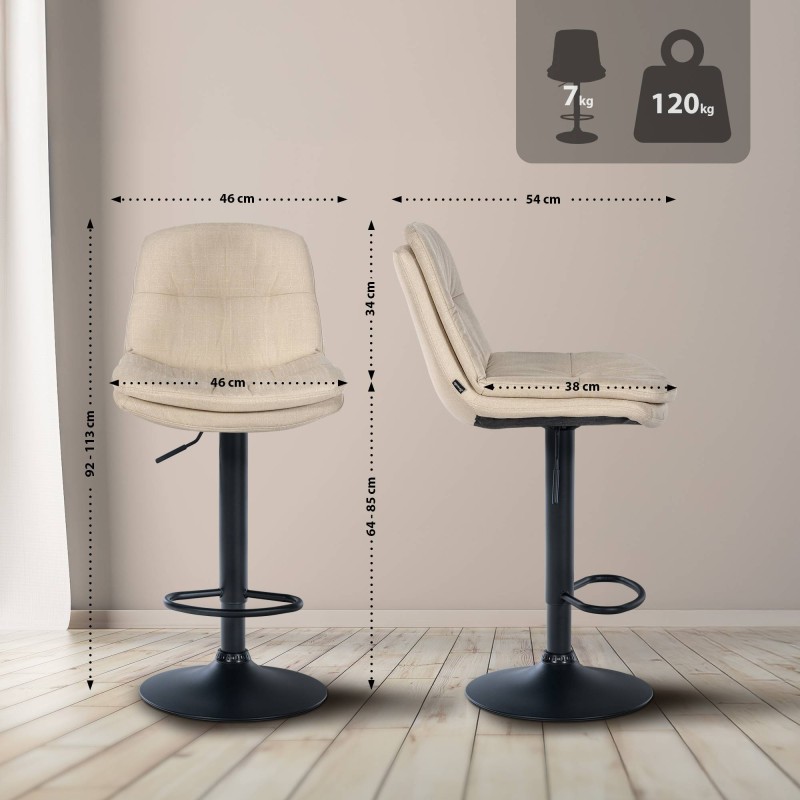 Taburete de bar Laurel en tela negra y crema