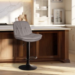 Taburete de bar Laurel en tela negra y gris