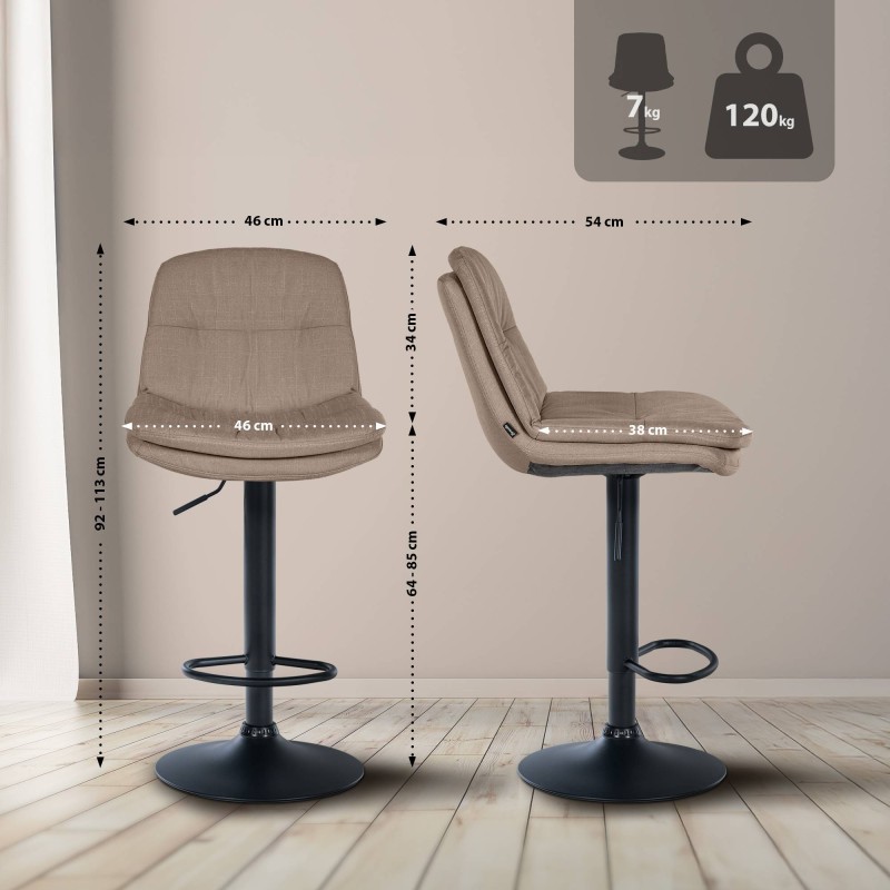 Taburete de bar Laurel en tela negra topo