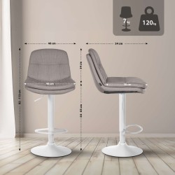 Taburete de bar Laurel en tela blanca y gris