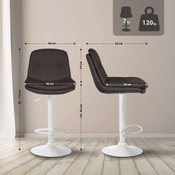 Taburete de bar Laurel en tela blanca y gris oscuro