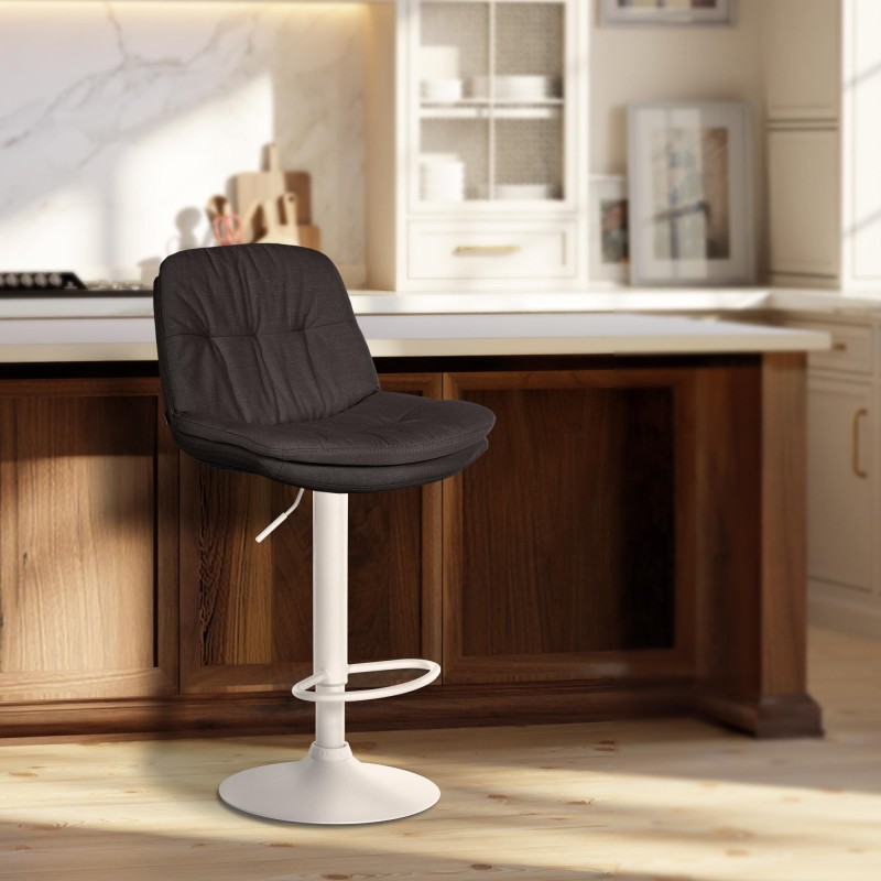 Taburete de bar Laurel en tela blanca y gris oscuro