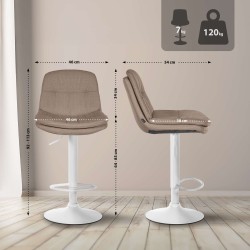 Taburete de bar Laurel en tela blanca topo