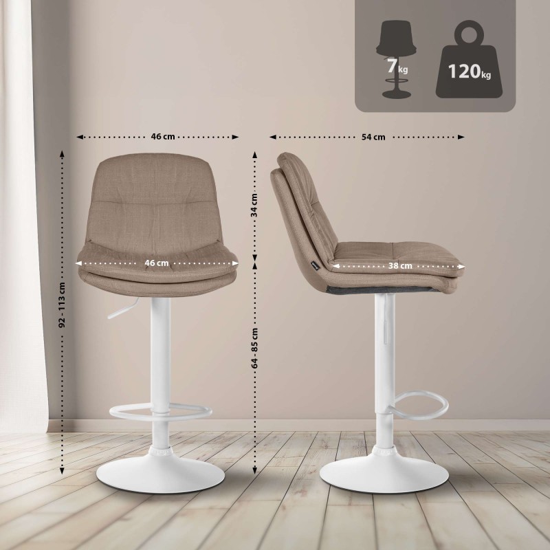 Taburete de bar Laurel en tela blanca topo