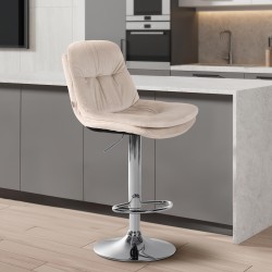Taburete de bar cromado de terciopelo crema Laurel