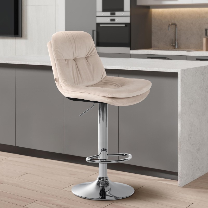 Taburete de bar cromado de terciopelo crema Laurel
