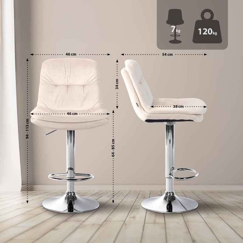 Taburete de bar cromado de terciopelo crema Laurel
